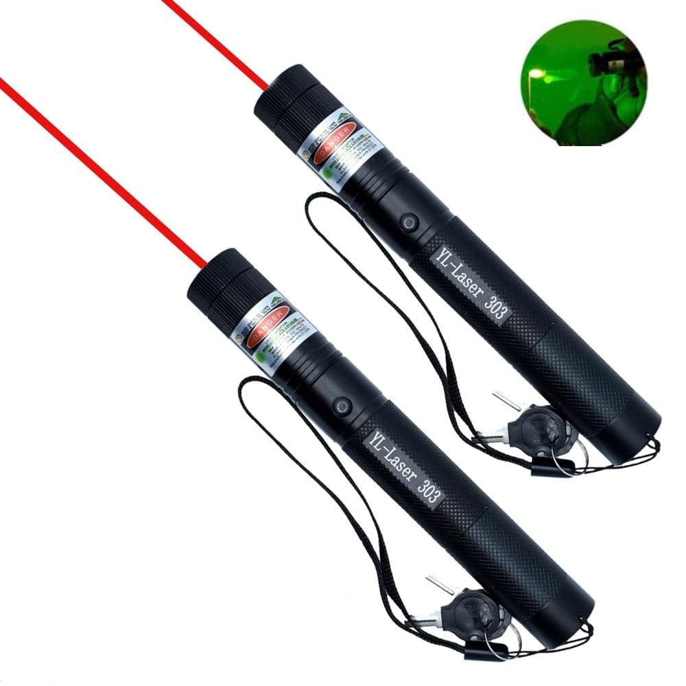 Grøn og rød laserpointer med stråle til præsentationer og stjernekiggeri