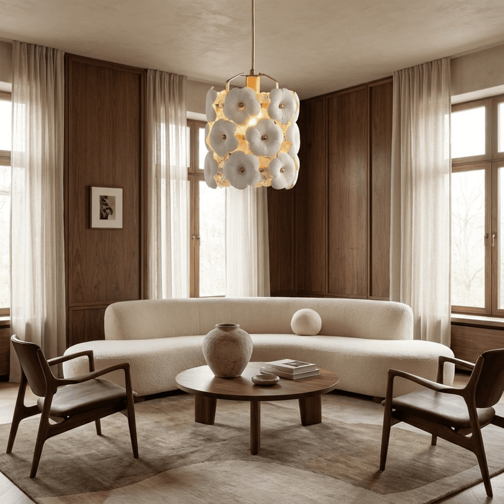 Petalform měděné závěsné svítidlo s keramickým stínidlem pro elegantní místnosti