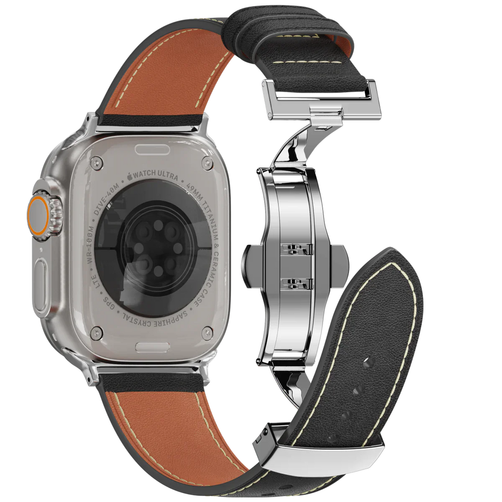 Kožený řemínek Avelon pro Apple Watch, s motýlovou sponou
