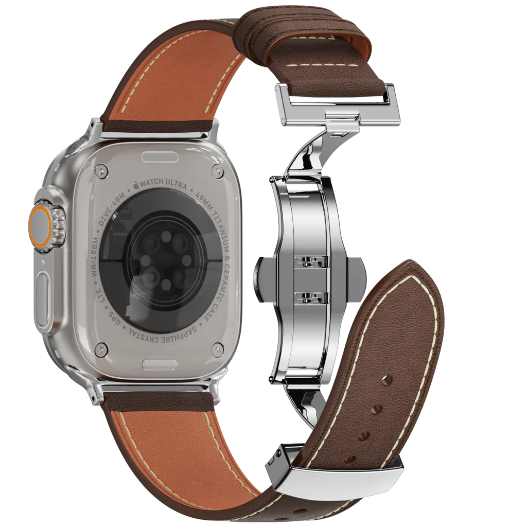 Kožený řemínek Avelon pro Apple Watch, s motýlovou sponou