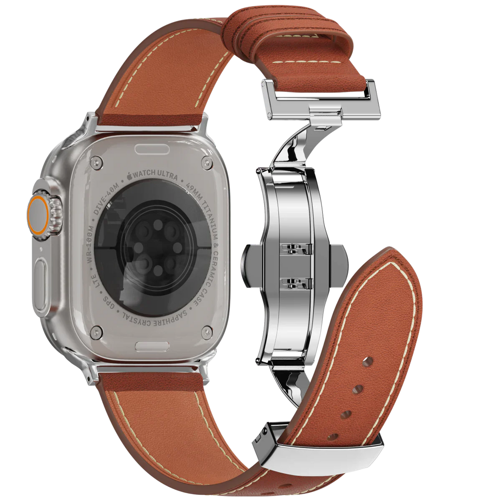 Kožený řemínek Avelon pro Apple Watch, s motýlovou sponou