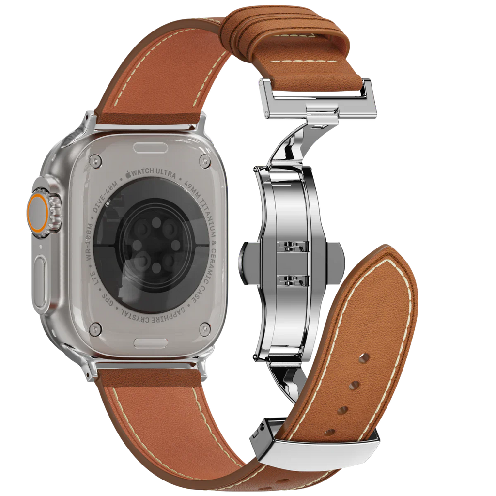 Kožený řemínek Avelon pro Apple Watch, s motýlovou sponou