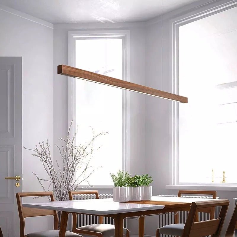 SolaraWood Holz-Pendelleuchte, verstellbare Länge, Kiefer oder Walnuss, integrierte LED