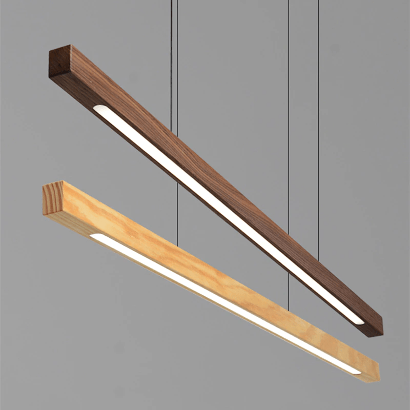 SolaraWood Holz-Pendelleuchte, verstellbare Länge, Kiefer oder Walnuss, integrierte LED