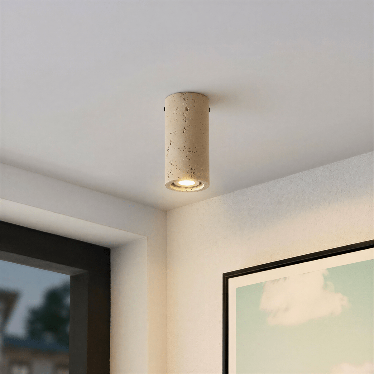 Aurora Travertine Cylinder Downlight With Soft Warm Glow