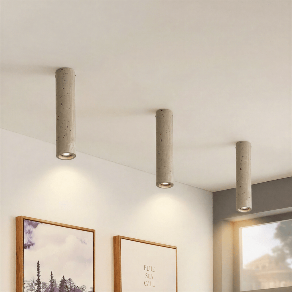 Aurora Travertine Cylinder Downlight With Soft Warm Glow