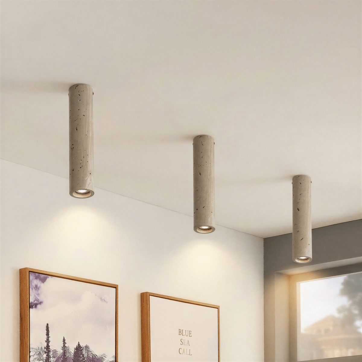 Aurora Travertine Cylinder Downlight With Soft Warm Glow