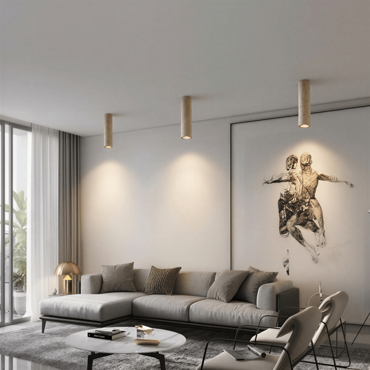 Aurora Travertine Cylinder Downlight With Soft Warm Glow