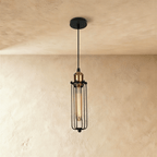 Lámpara colgante industrial ForgeFrame con jaula y bombillas Edison expuestas