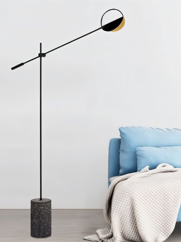 Terra Disc sochařská stojací lampa s nastavitelným ramenem a diskovým stínidlem