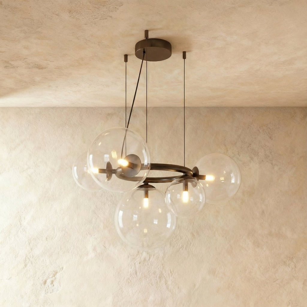 LumaOrbis orb-ljuskrona med LED-glasbollar på metallring