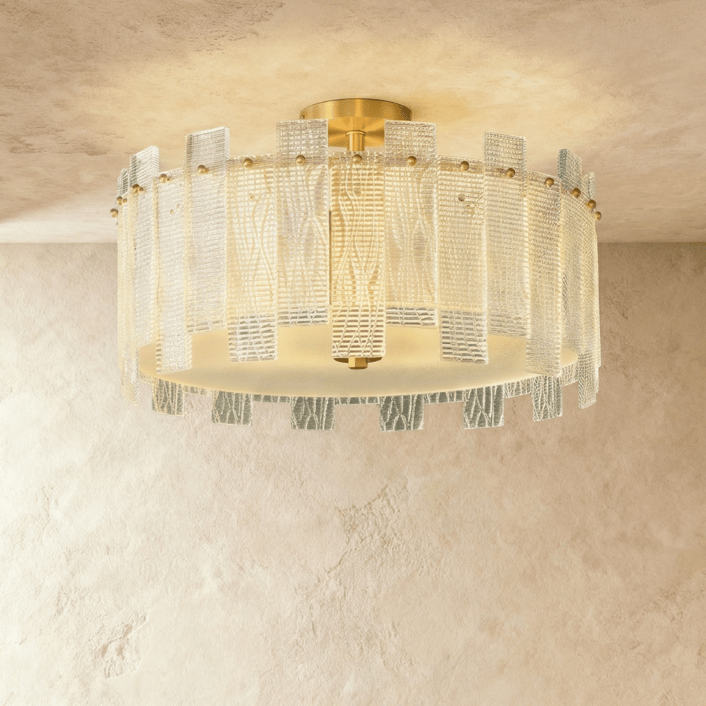 CopperLumen skleněné stropní světlo Halo s texturovanými panely a polozapuštěnou montáží