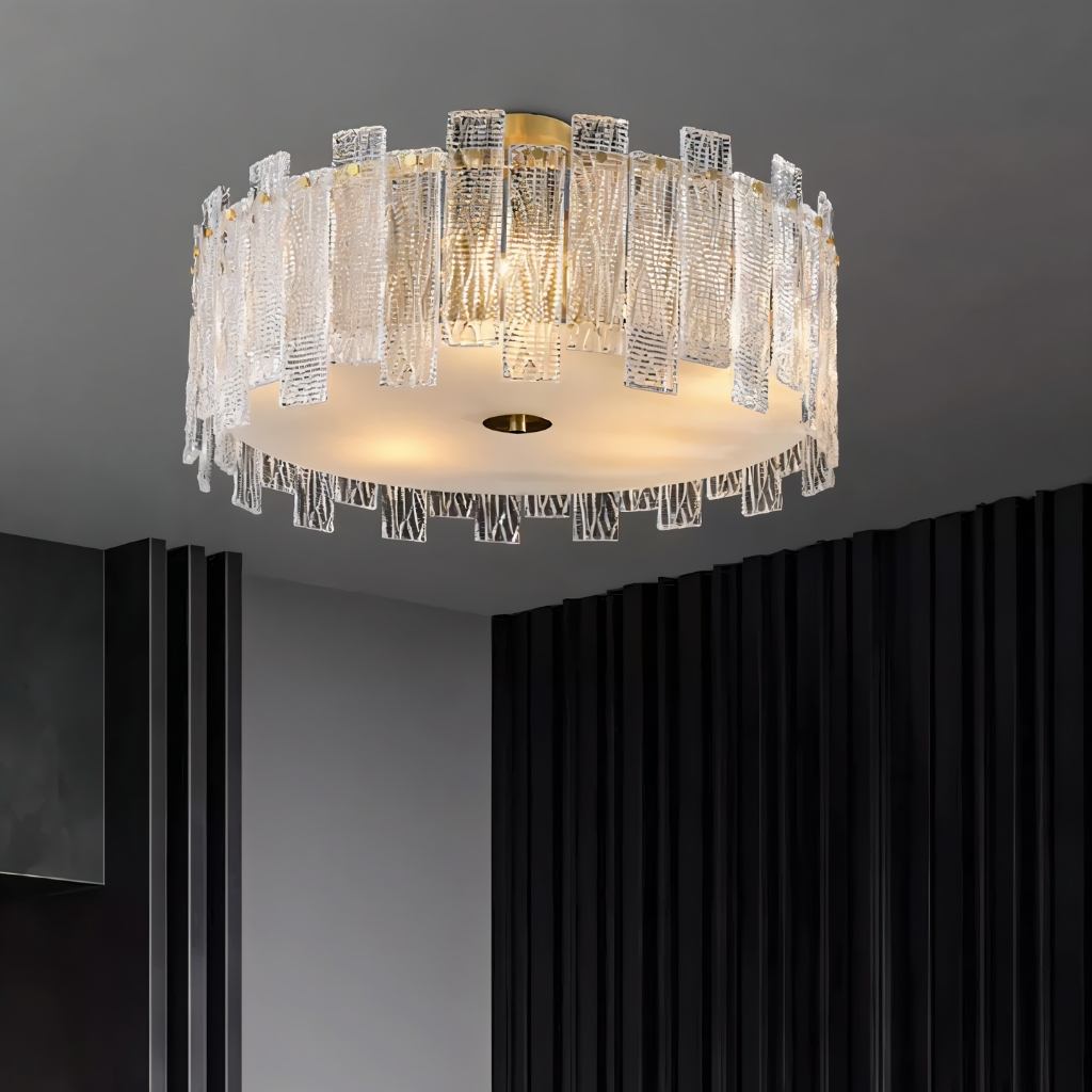 CopperLumen skleněné stropní světlo Halo s texturovanými panely a polozapuštěnou montáží