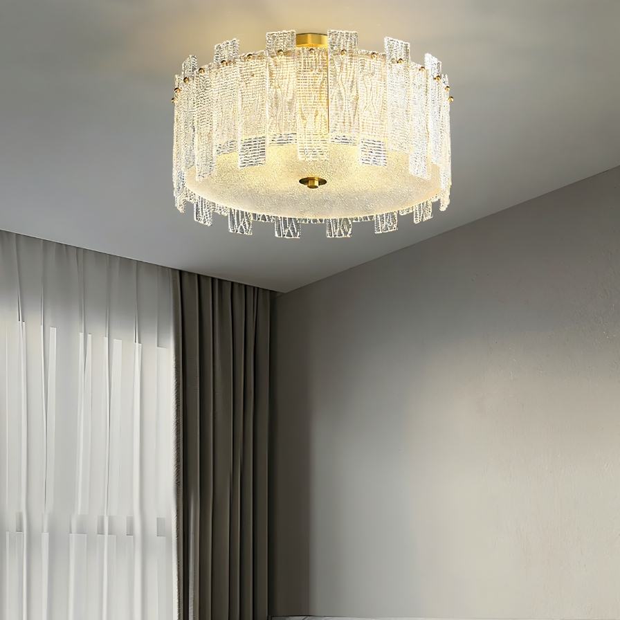 CopperLumen skleněné stropní světlo Halo s texturovanými panely a polozapuštěnou montáží