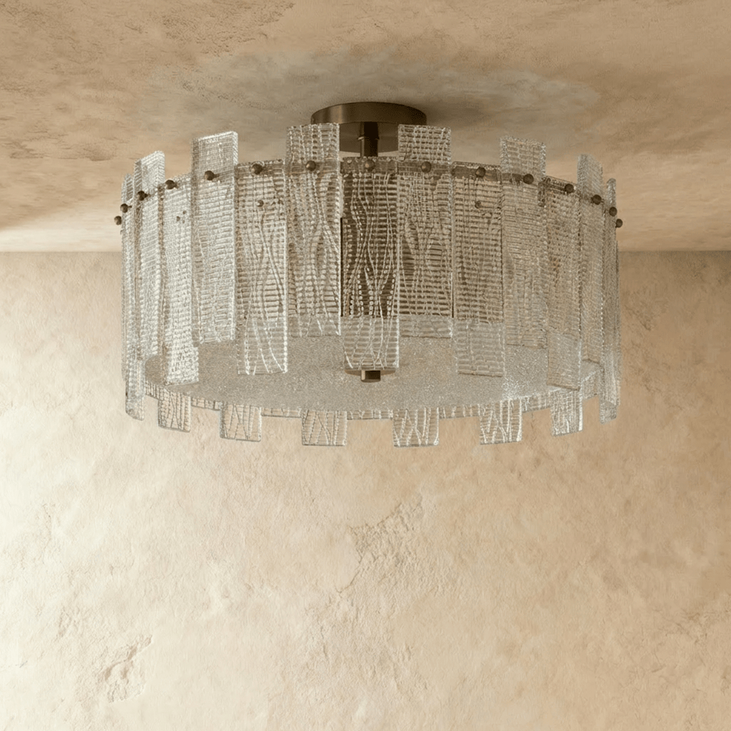 CopperLumen skleněné stropní světlo Halo s texturovanými panely a polozapuštěnou montáží