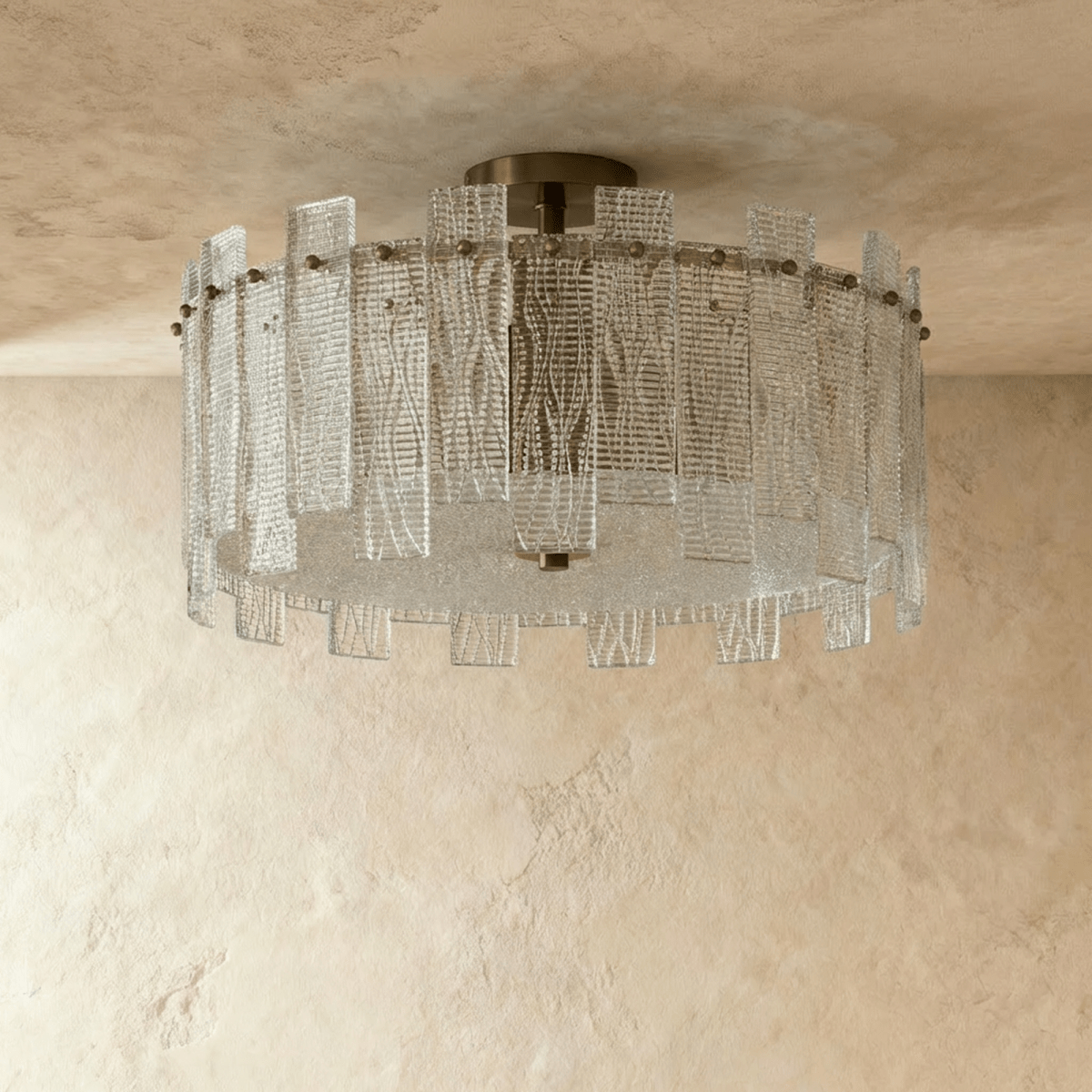 CopperLumen skleněné stropní světlo Halo s texturovanými panely a polozapuštěnou montáží