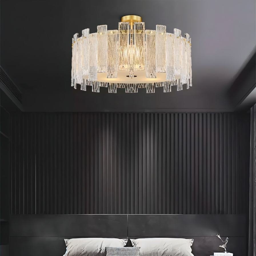 CopperLumen skleněné stropní světlo Halo s texturovanými panely a polozapuštěnou montáží