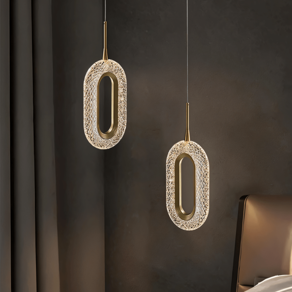 CopperCurve sculpturale hanglamp met gestructureerde acryl kap voor sfeervolle gloed