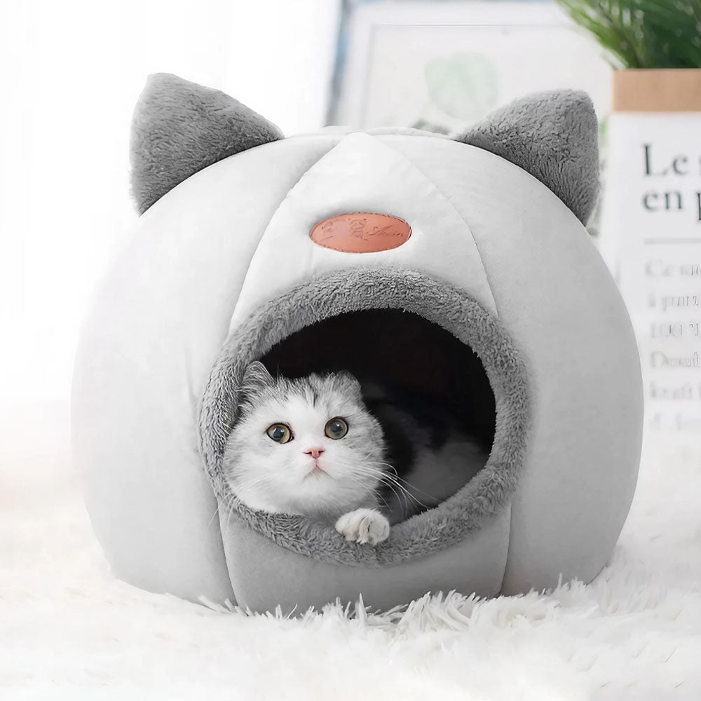Cama de peluche para gatos em três tamanhos, com algodão PP macio e design amovível, para gatos de interior | Fioriscas