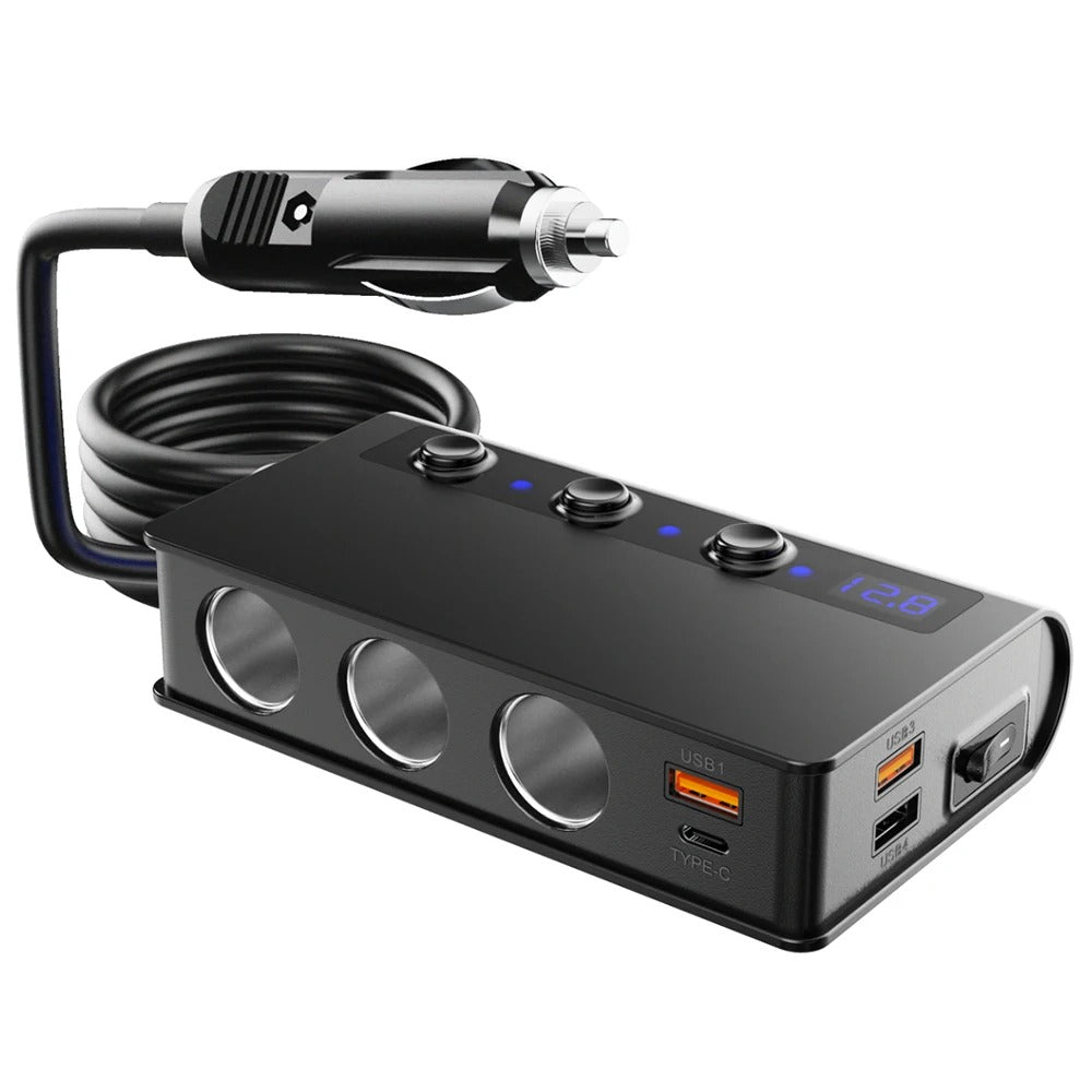 Chargeur de voiture NovaCharge 180 W à charge rapide, ports USB et allume-cigare