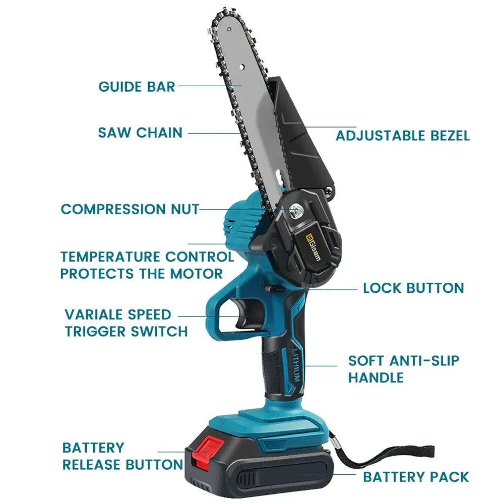 Mini-accukettingzaag, LumaSaw-ketting van 6 inch, lichtgewicht handgreep voor één hand