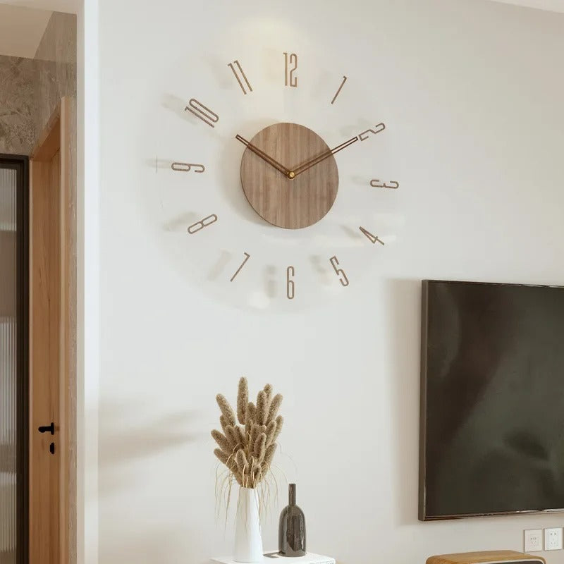 Holzwanduhr „Aeron“ im skandinavisch-minimalistischen Stil, geräuschloses Quarzwerk