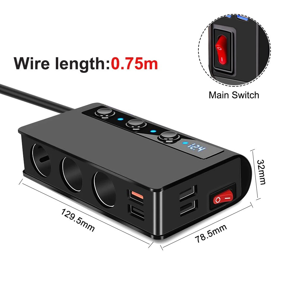 Chargeur de voiture NovaCharge 180 W à charge rapide, ports USB et allume-cigare