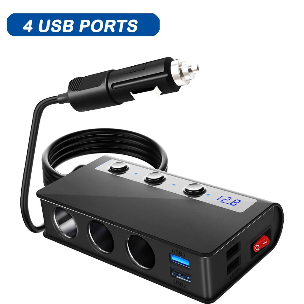 Chargeur de voiture NovaCharge 180 W à charge rapide, ports USB et allume-cigare