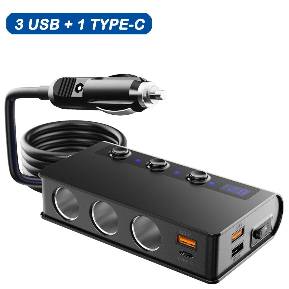 Chargeur de voiture NovaCharge 180 W à charge rapide, ports USB et allume-cigare