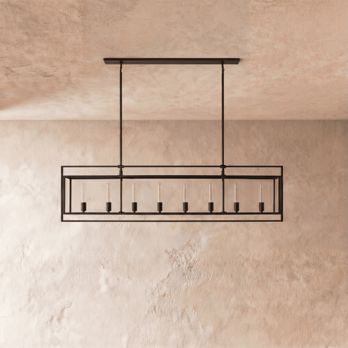 Lampadario lanterna lineare moderno AeroLumen con pannelli di vetro sospesi