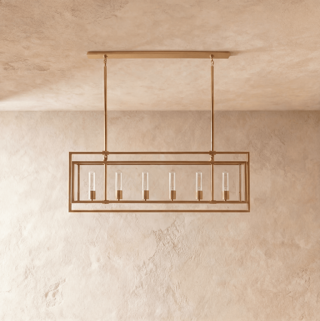 Lampadario lanterna lineare moderno AeroLumen con pannelli di vetro sospesi