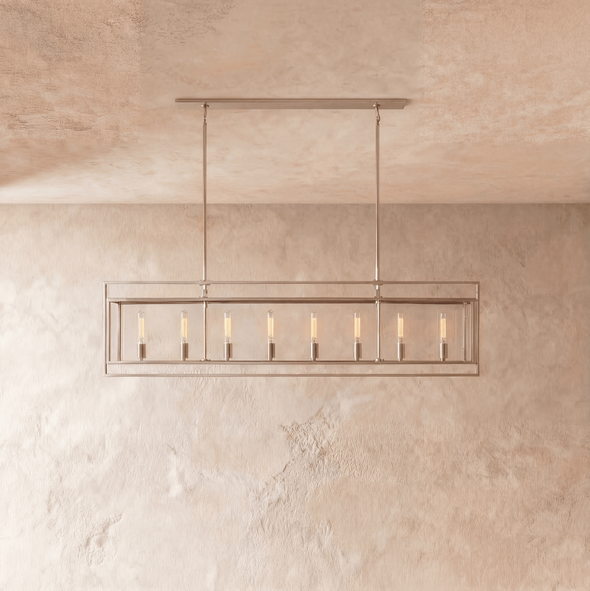 Lampadario lanterna lineare moderno AeroLumen con pannelli di vetro sospesi