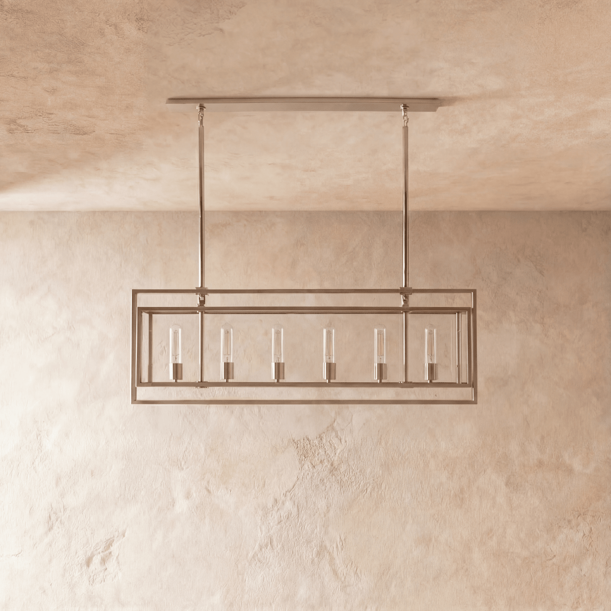 Lampadario lanterna lineare moderno AeroLumen con pannelli di vetro sospesi