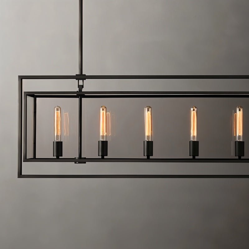 Lampadario lanterna lineare moderno AeroLumen con pannelli di vetro sospesi