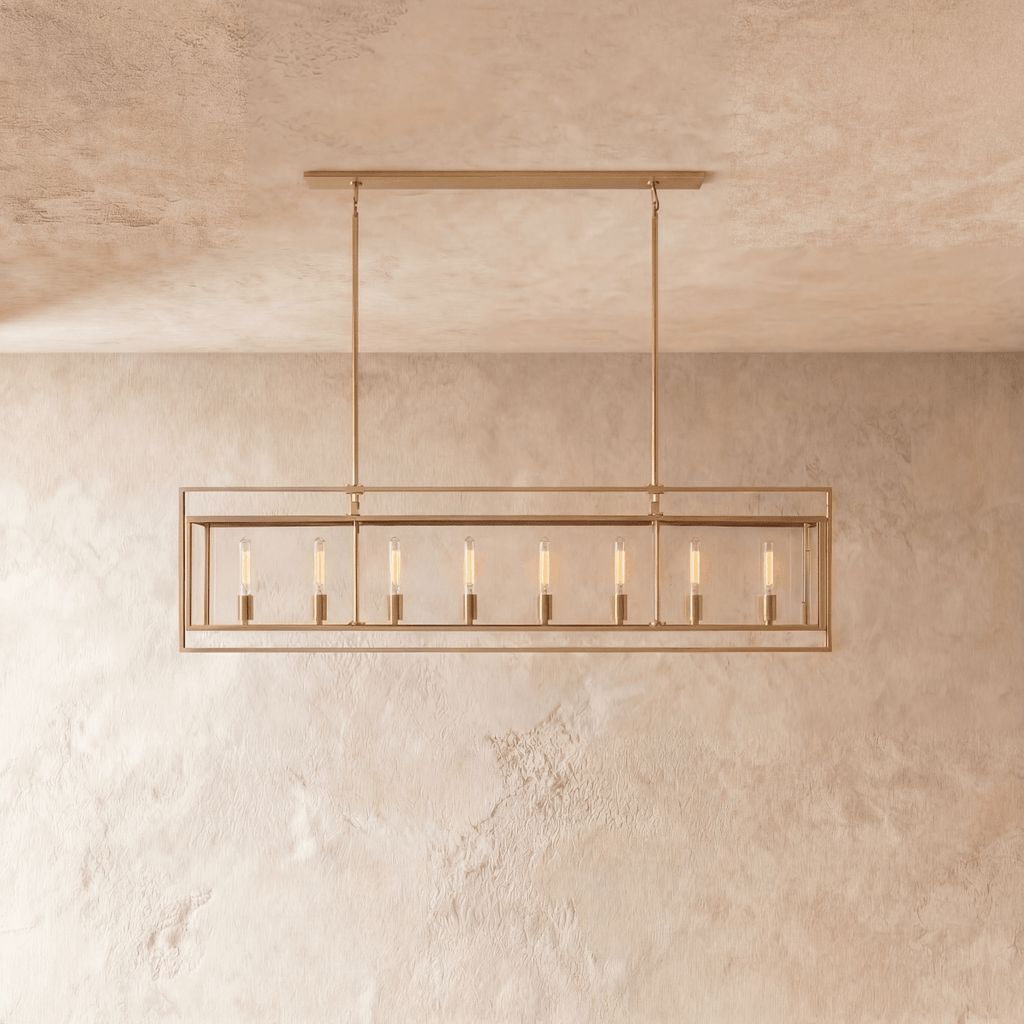 Lampadario lanterna lineare moderno AeroLumen con pannelli di vetro sospesi