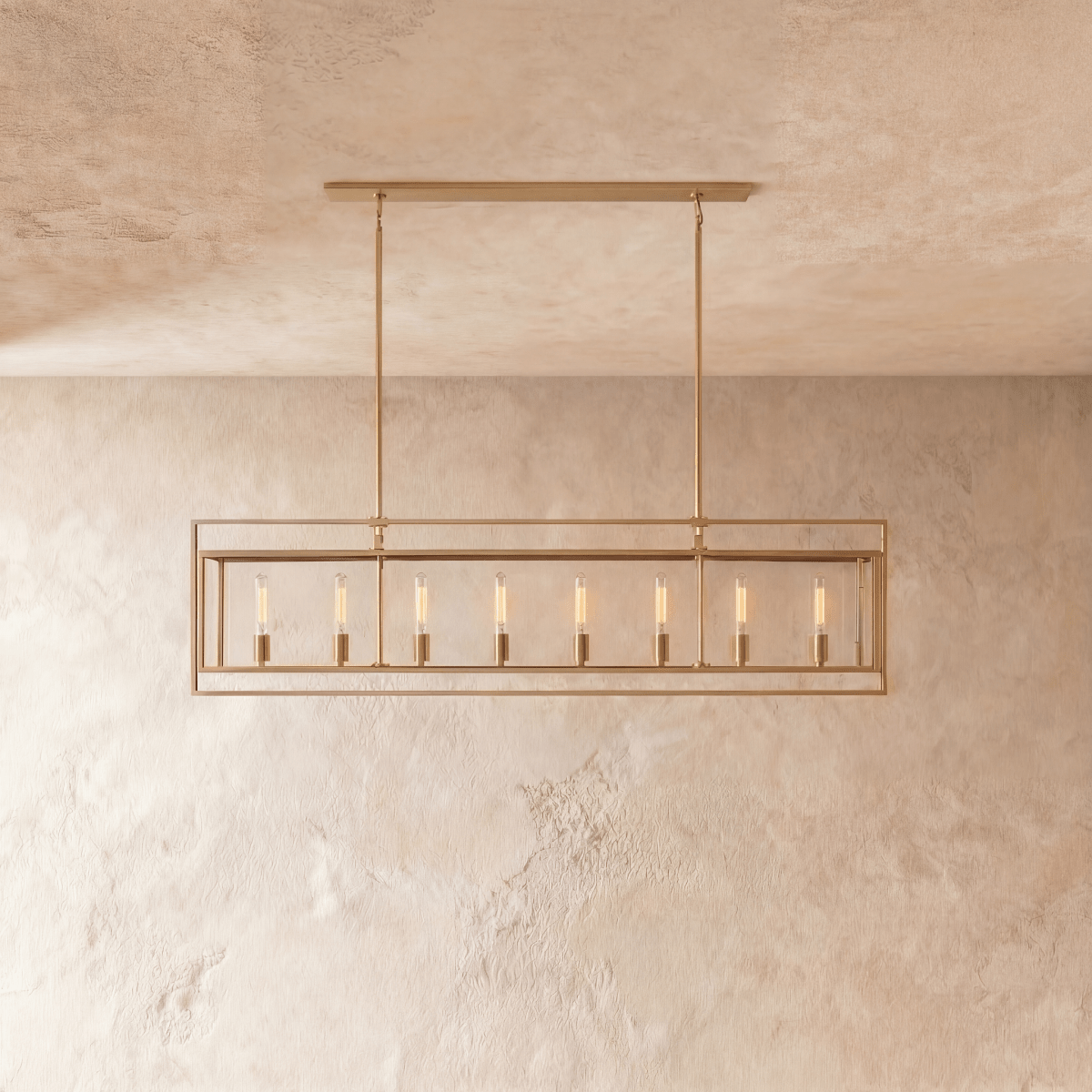 Lampadario lanterna lineare moderno AeroLumen con pannelli di vetro sospesi