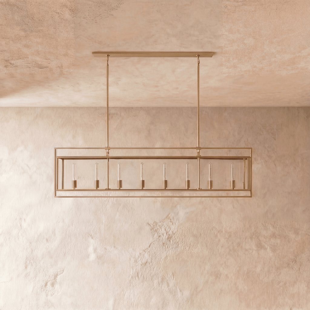 Lampadario lanterna lineare moderno AeroLumen con pannelli di vetro sospesi