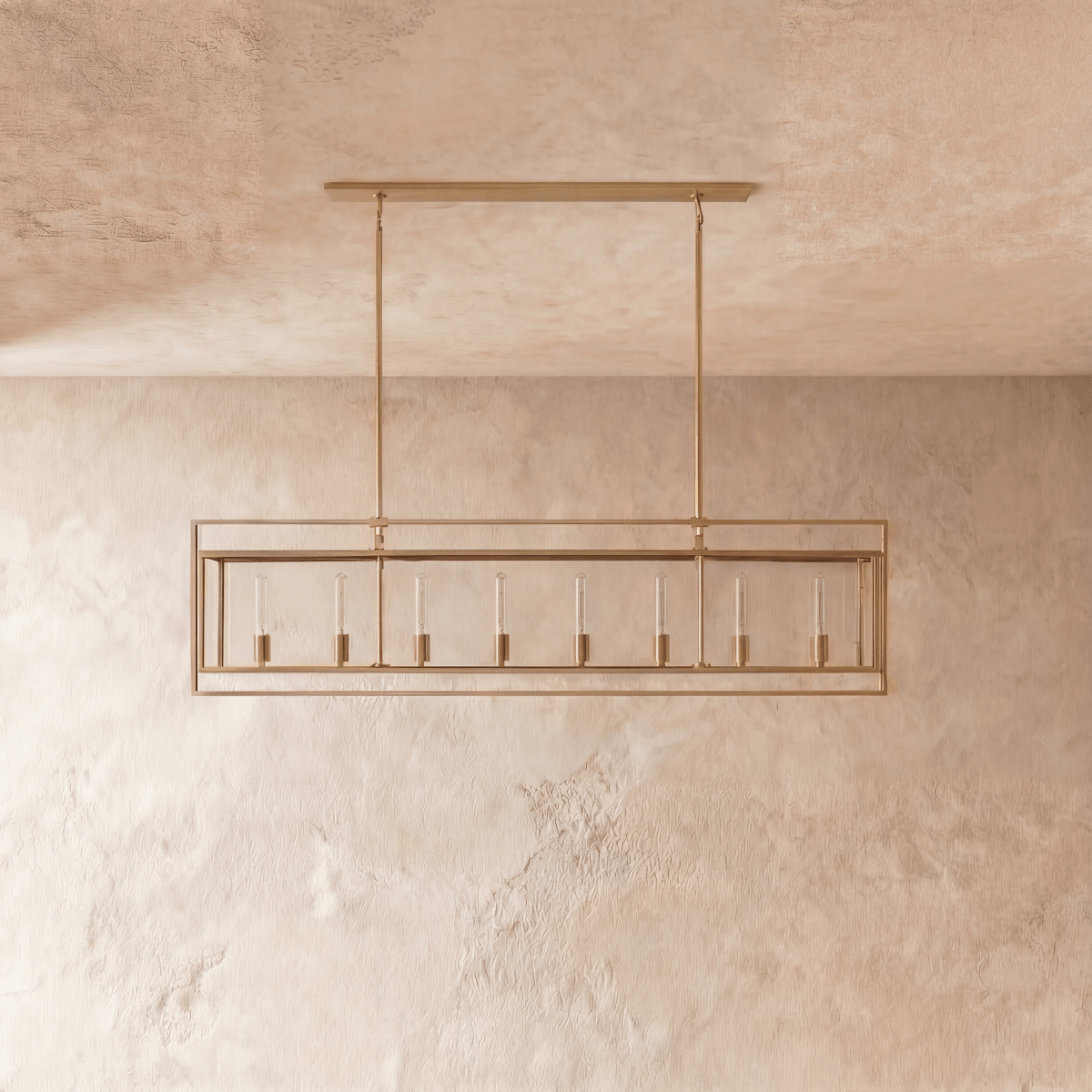 Lampadario lanterna lineare moderno AeroLumen con pannelli di vetro sospesi