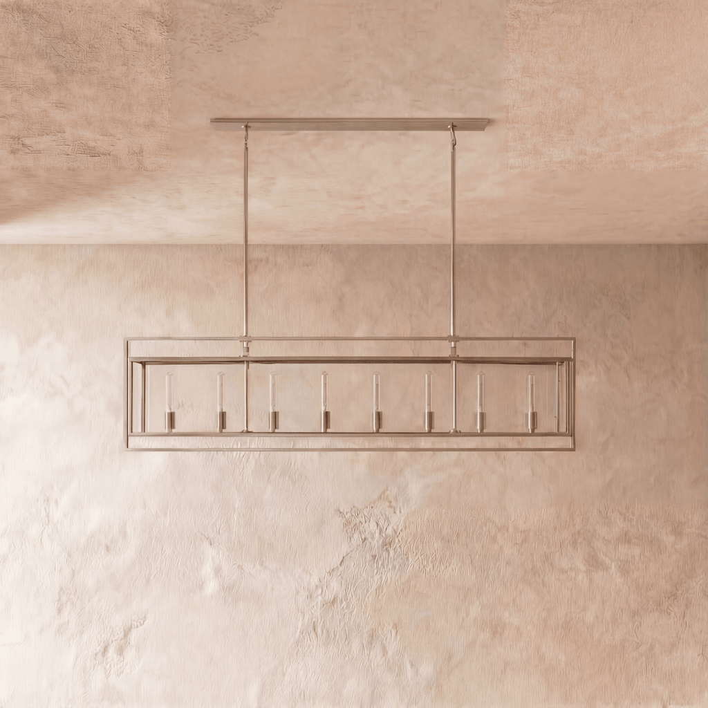 Lampadario lanterna lineare moderno AeroLumen con pannelli di vetro sospesi