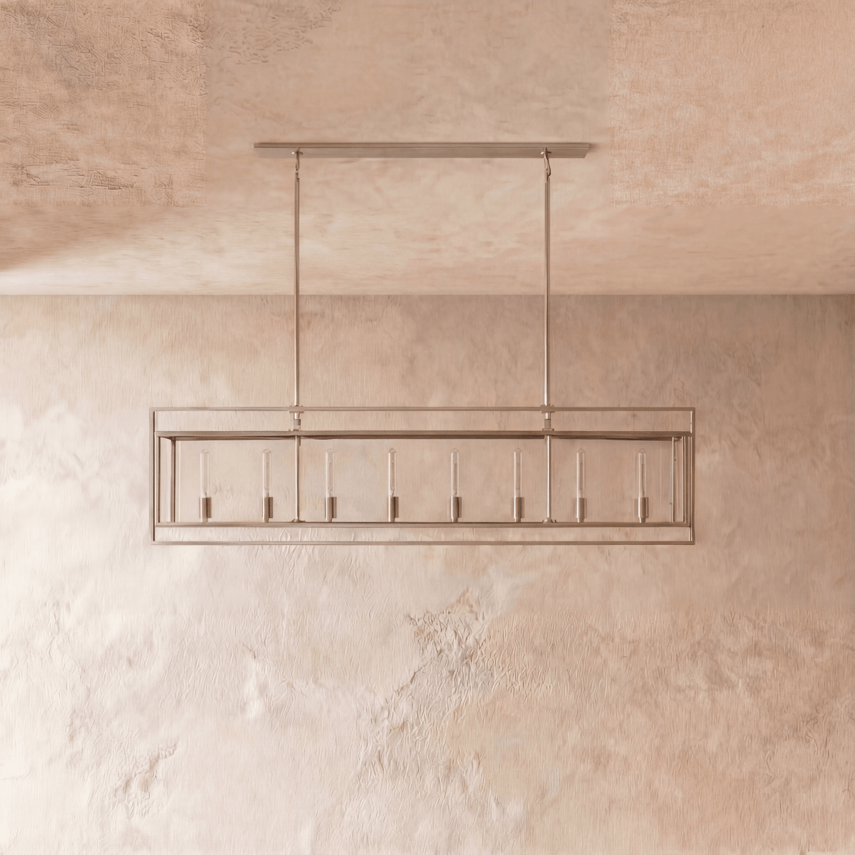 Lampadario lanterna lineare moderno AeroLumen con pannelli di vetro sospesi