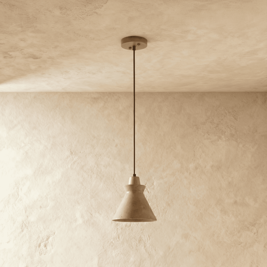 Solara Travertine Pendant Light With Wood Accent Finish