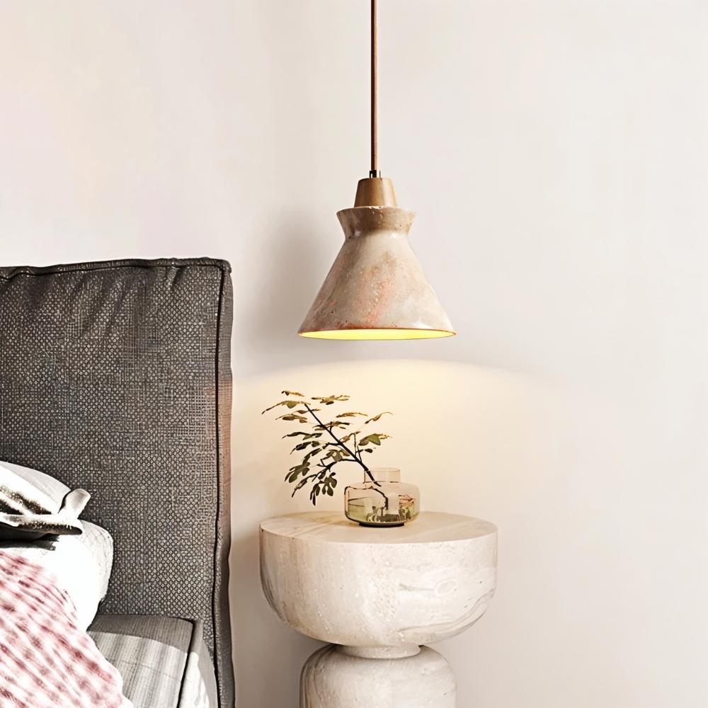 Solara Travertine Pendant Light With Wood Accent Finish