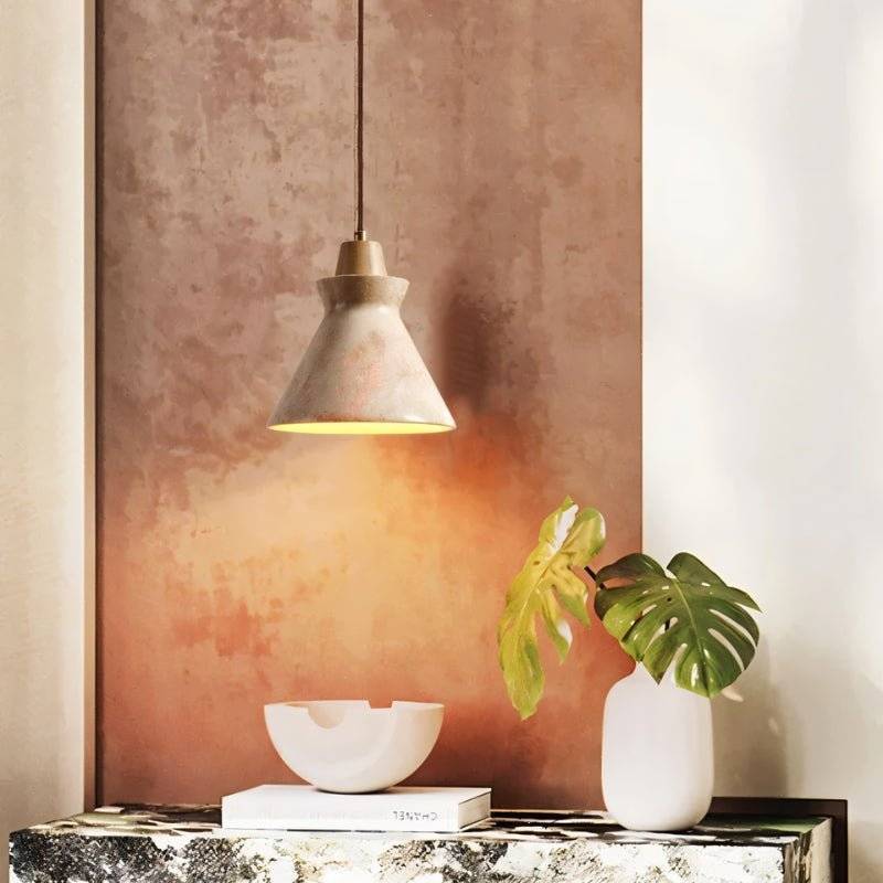 Solara Travertine Pendant Light With Wood Accent Finish