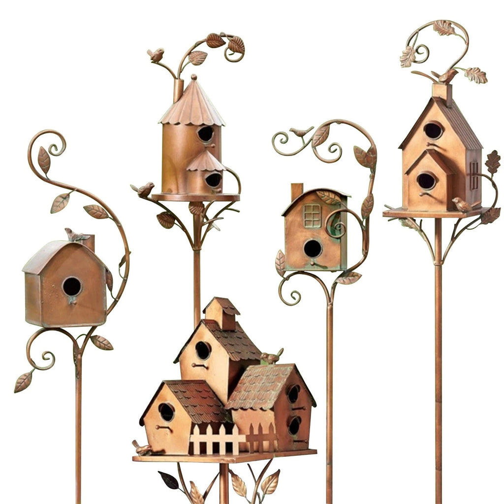 Metal Art Birdhouse on Garden Stake