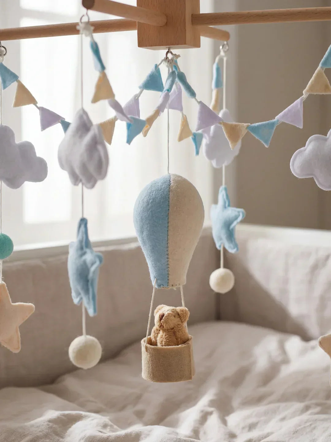 Natural Wood Crib Mobile To Calm Your Baby At Bedtime