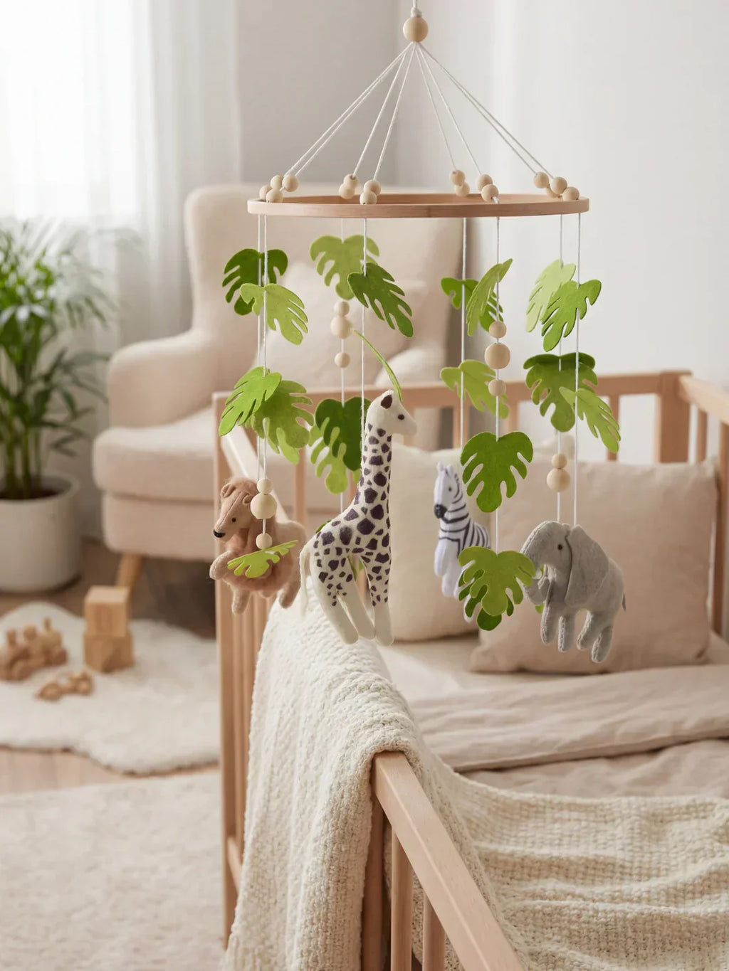 Natural Wood Crib Mobile To Calm Your Baby At Bedtime