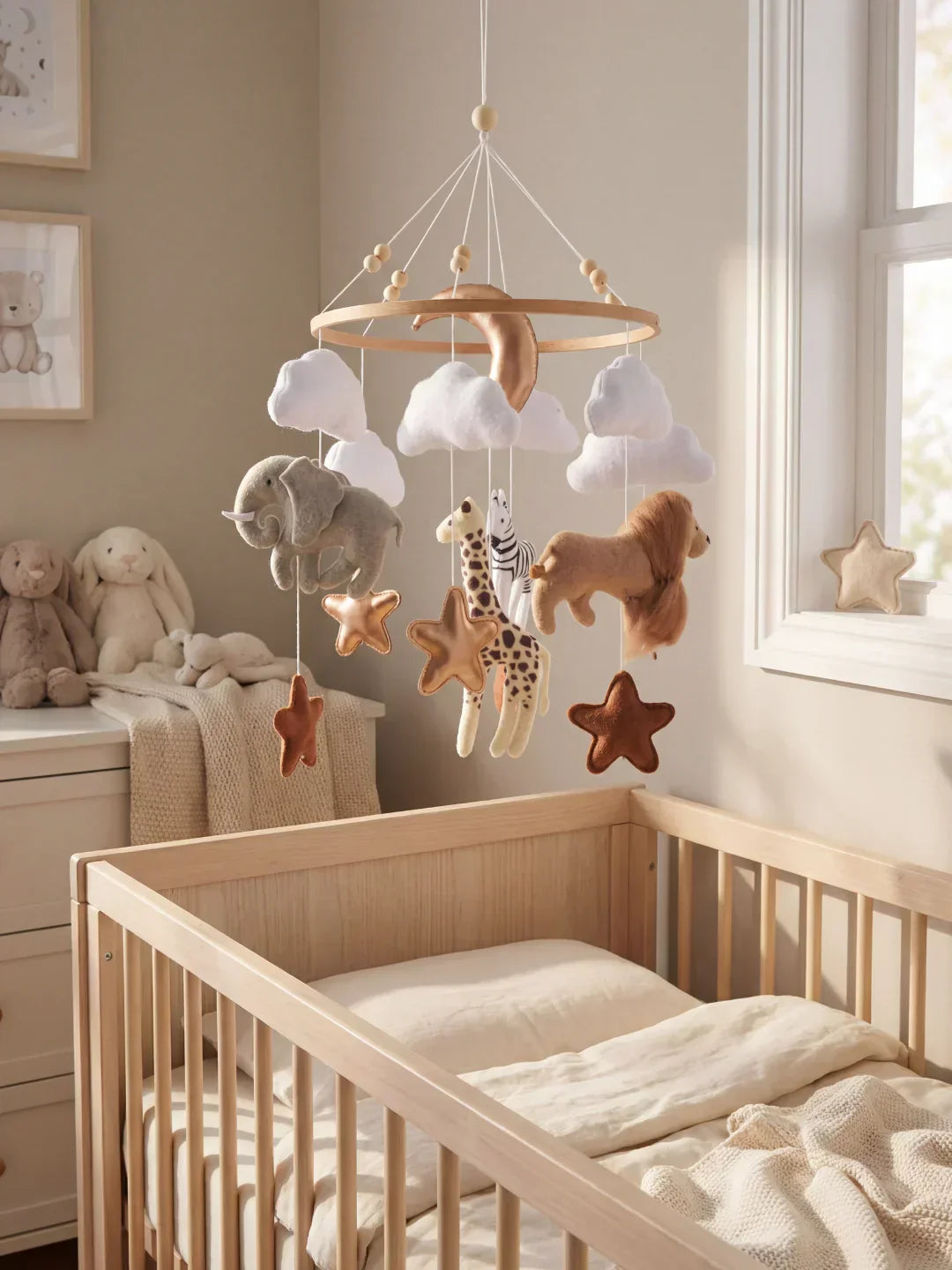Natural Wood Crib Mobile To Calm Your Baby At Bedtime