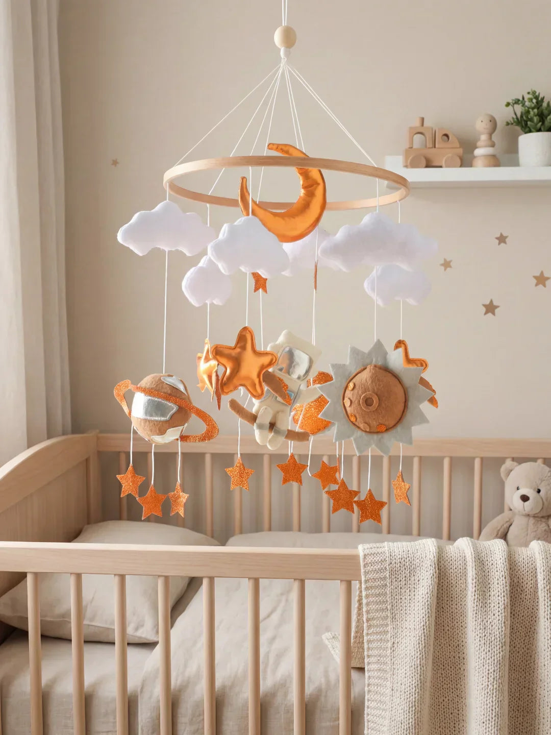 Natural Wood Crib Mobile To Calm Your Baby At Bedtime