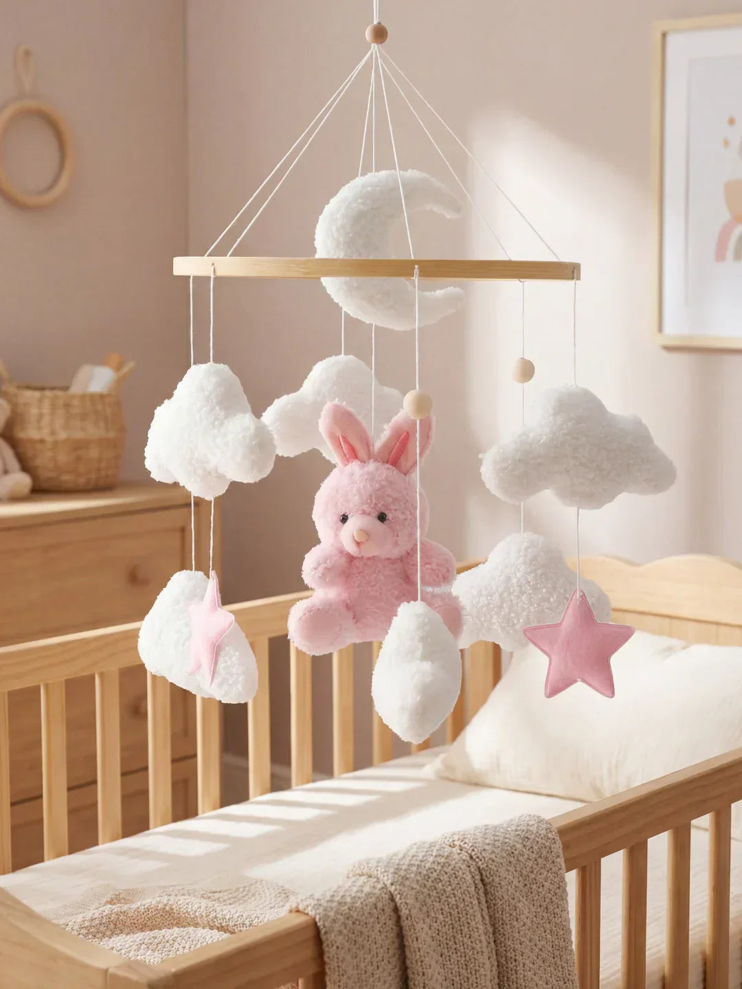 Natural Wood Crib Mobile To Calm Your Baby At Bedtime