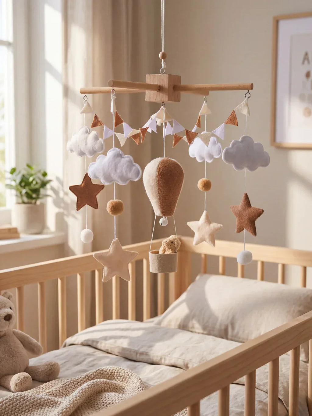 Natural Wood Crib Mobile To Calm Your Baby At Bedtime